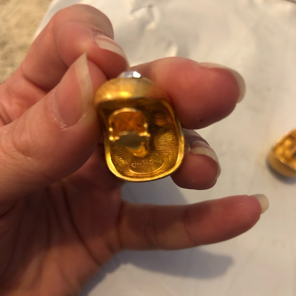 Vintage Jackie Collins Multi Amber Color Stones Gold Tone Clip Earrings - Picture 5 of 6